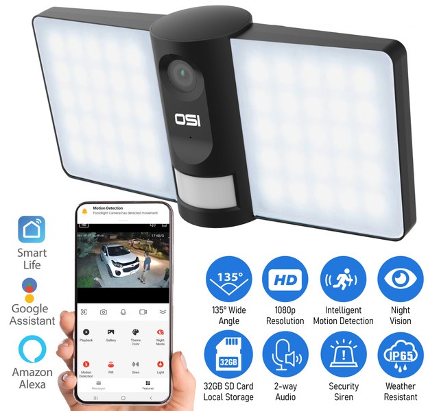 OSI Smart WiFi Floodlight Security Camera - Black Questions & Answers